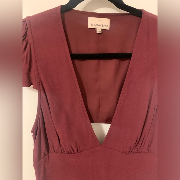 Aritzia Sunday Best Rand Silk Cut Out Back Mini Dress Maroon Size 8 - Picture 4 of 5